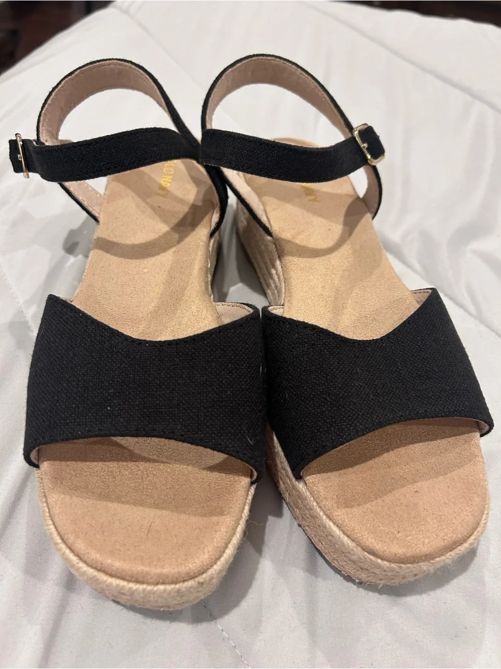 Old Navy Black Ankle-Strap Espadrille Wedge Sandals